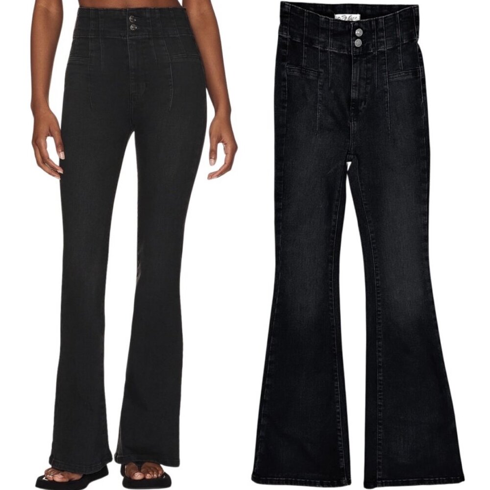 Free People We the Free Jayde High Rise Flare Jeans in Onyx Washed Black
